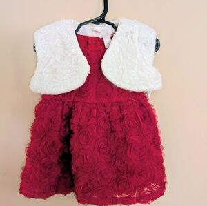 Cat & Jack Baby Holiday/Christmas Dress With White Fleece Vest, 12 Month, NWOT
